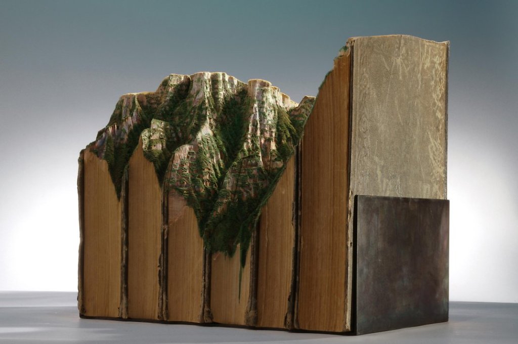 "Guy Laramee" "carved books" "ancient ruins" sculpture art surreal fantasy artwork dreamworld dystopian