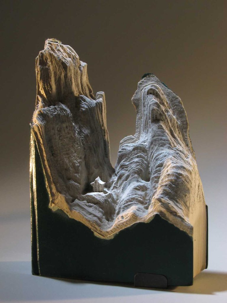 "Guy Laramee" "carved books" "ancient ruins" sculpture art surreal fantasy artwork dreamworld dystopian