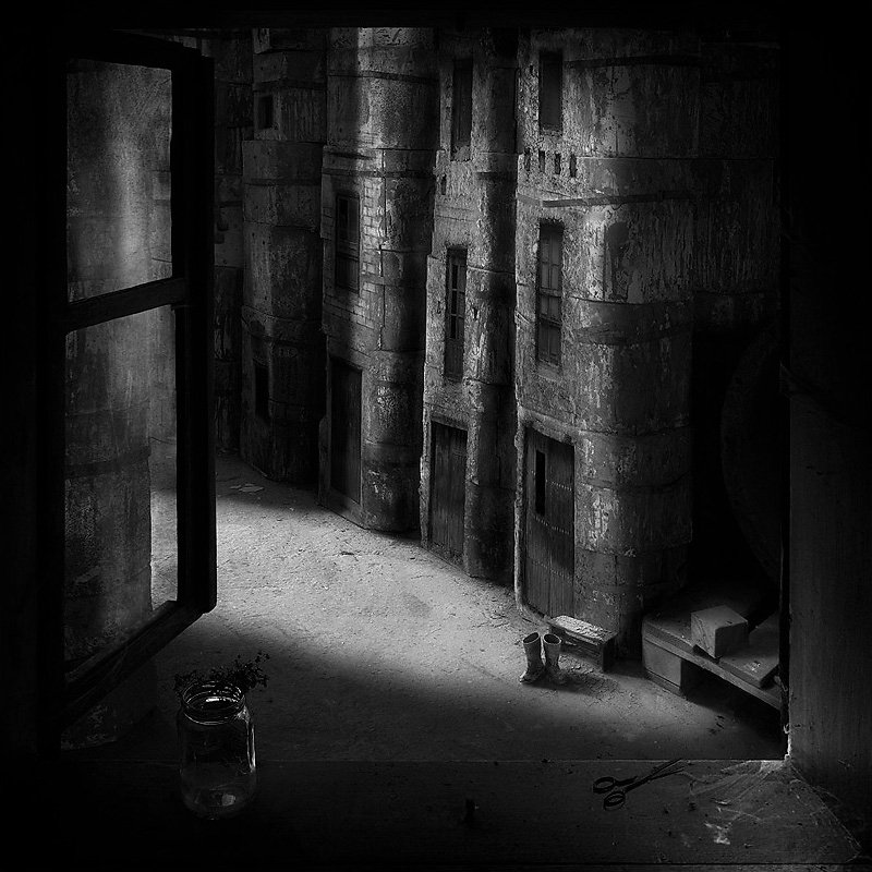 "Marcin Sacha" photography art fascinating chiaroscuro surreal loneliness "abandoned places" dark "black and white" dystopia