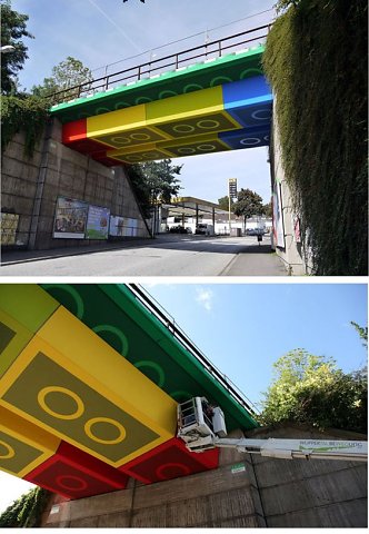 "Megx" "Lego Bridge" "Artistic Installation" "Urban intervention" streetart "Contemporary art" "Modern art" museum gallery exhibition
