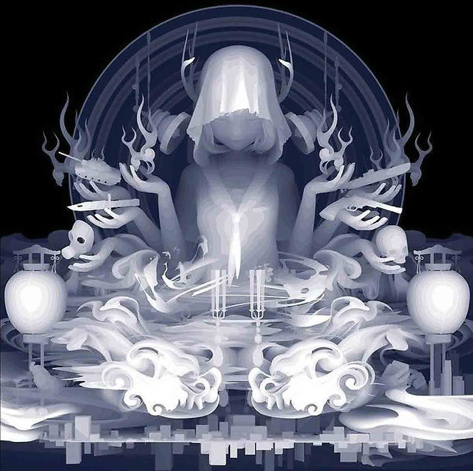 Kazuki Takamatsu Spiral of emotions ghostly paintings translucent gouache layers mysterious illustrations hologram like female characters