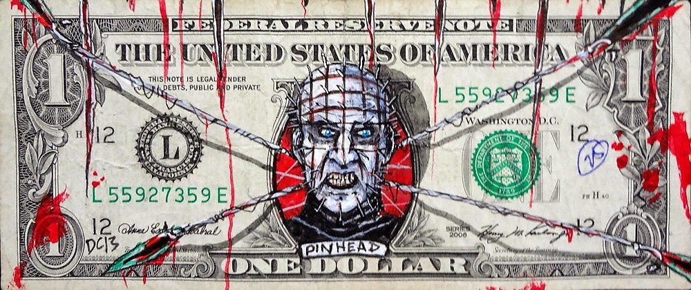 Donovan Clark "Money Art" graphic designer painter illustrator subversive contemporary art pop culture icons drawn on paper bills