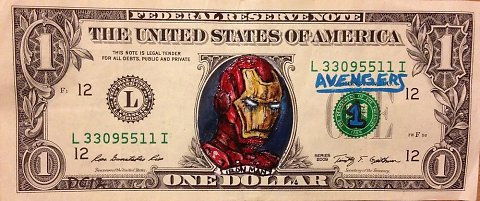 Donovan Clark "Money Art" graphic designer painter illustrator subversive contemporary art pop culture icons drawn on paper bills